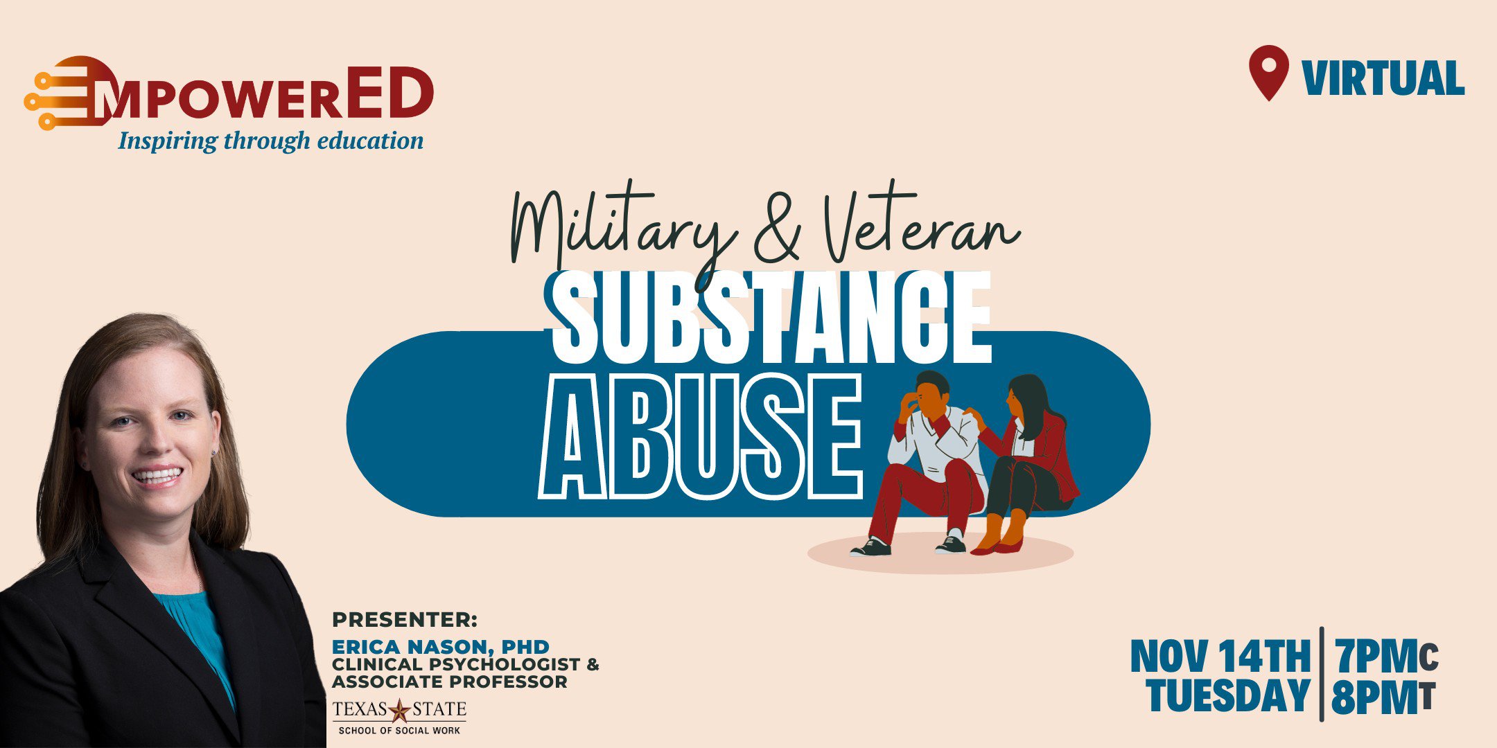 Military and Veteran Substance Abuse on November 14, 2023 at 7 PM CT