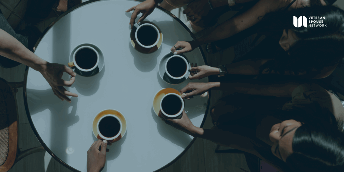 Military and veteran community members and families meeting up in person over coffee to chat