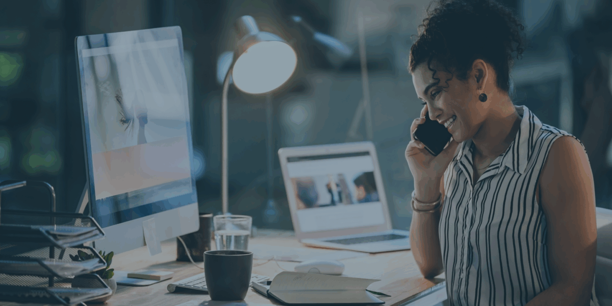 Female entrepreneur on phone discussing business needs