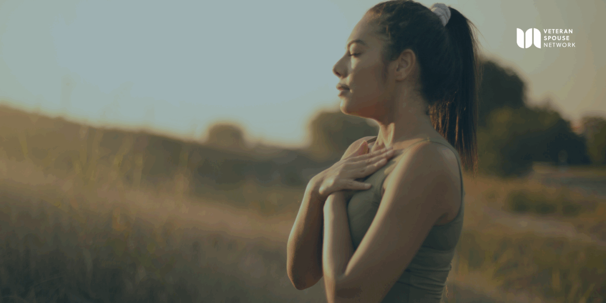 Military veteran spouse practicing breathwork