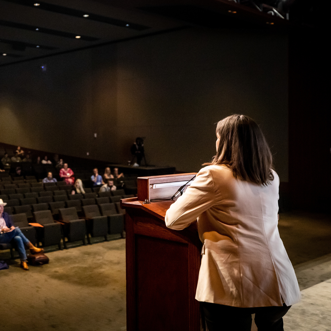 Dr. Elisa Borah speaking at Military Social Work & Behavioral Health Conference hosted by the Institute for Military and Veteran Family Wellness conference at UT Austin